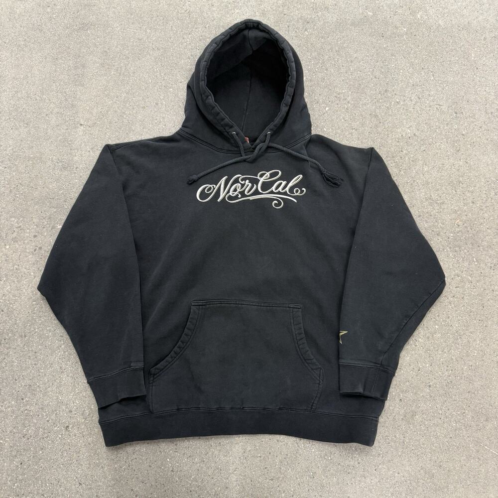 Vintage Nor Cal Hoodie Mens L Black Y2K Pullover Sweatshirt Grunge